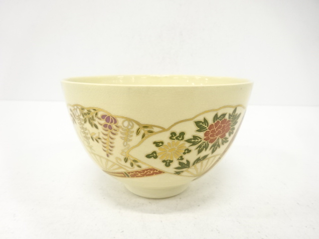 JAPANESE TEA CEREMONY / TEA BOWL CHAWAN / FOLDING FAN PATTERN / ARTISAN WORK